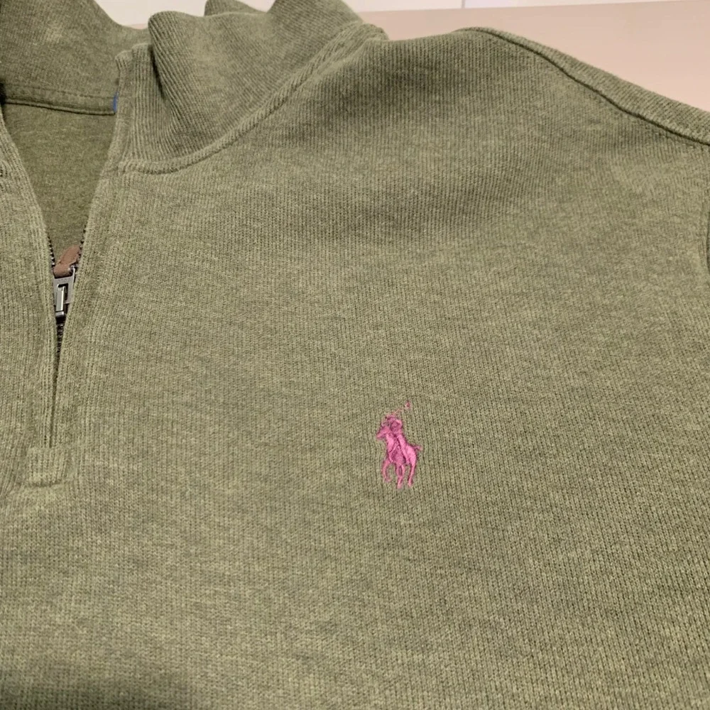 Polo Ralph Lauren Pullover Mens L Green Estate Rib Quarter Zip Cotton Pony Logo